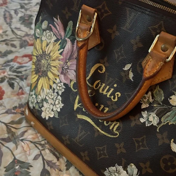 Louis Vuitton Brown hand painted Alma pm Floral Satchel - Picture 11 of 13